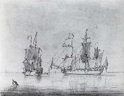 Francis Swaine A drawing of a small British Sixth-rate warship in two positions oil painting picture wholesale